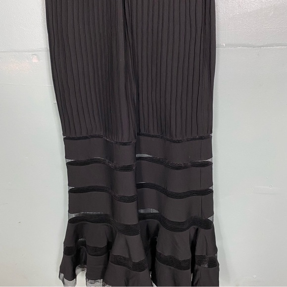 Tadashi Shoji Illushion Mesh Stripe Evening Gown Sz XS Black Maxi‎ - Picture 7 of 8